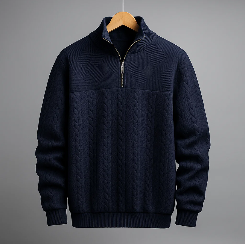 Alessandro Men’s Half-Zip Sweater –  Cable Knit Soft Wool Pullover