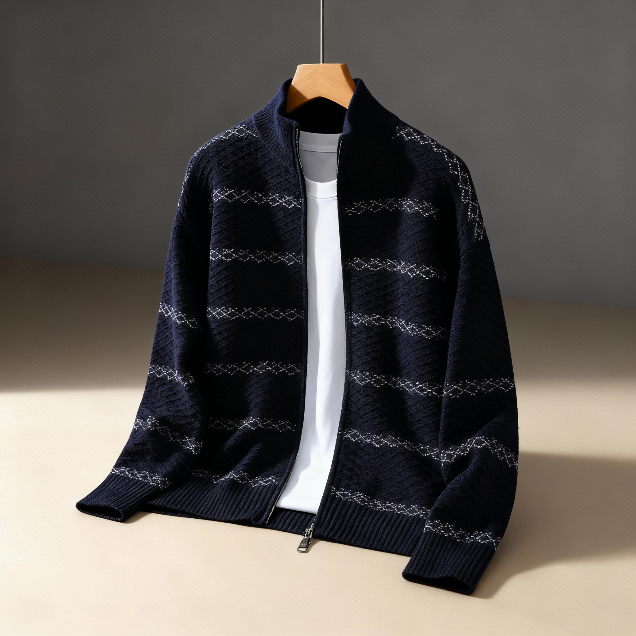 Emmett Men’s Zip-Up Knit Cardigan – Textured Knit Sweater