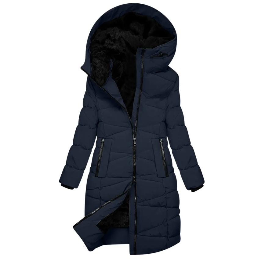 Marbella Women’s Long Quilted Coat – Plush Hooded Winter Jacket