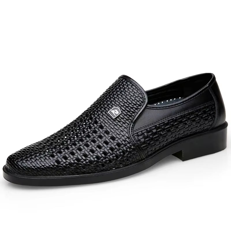Carlo Men’s Leather Loafers – Breathable Woven Calfskin with Flexible Sole