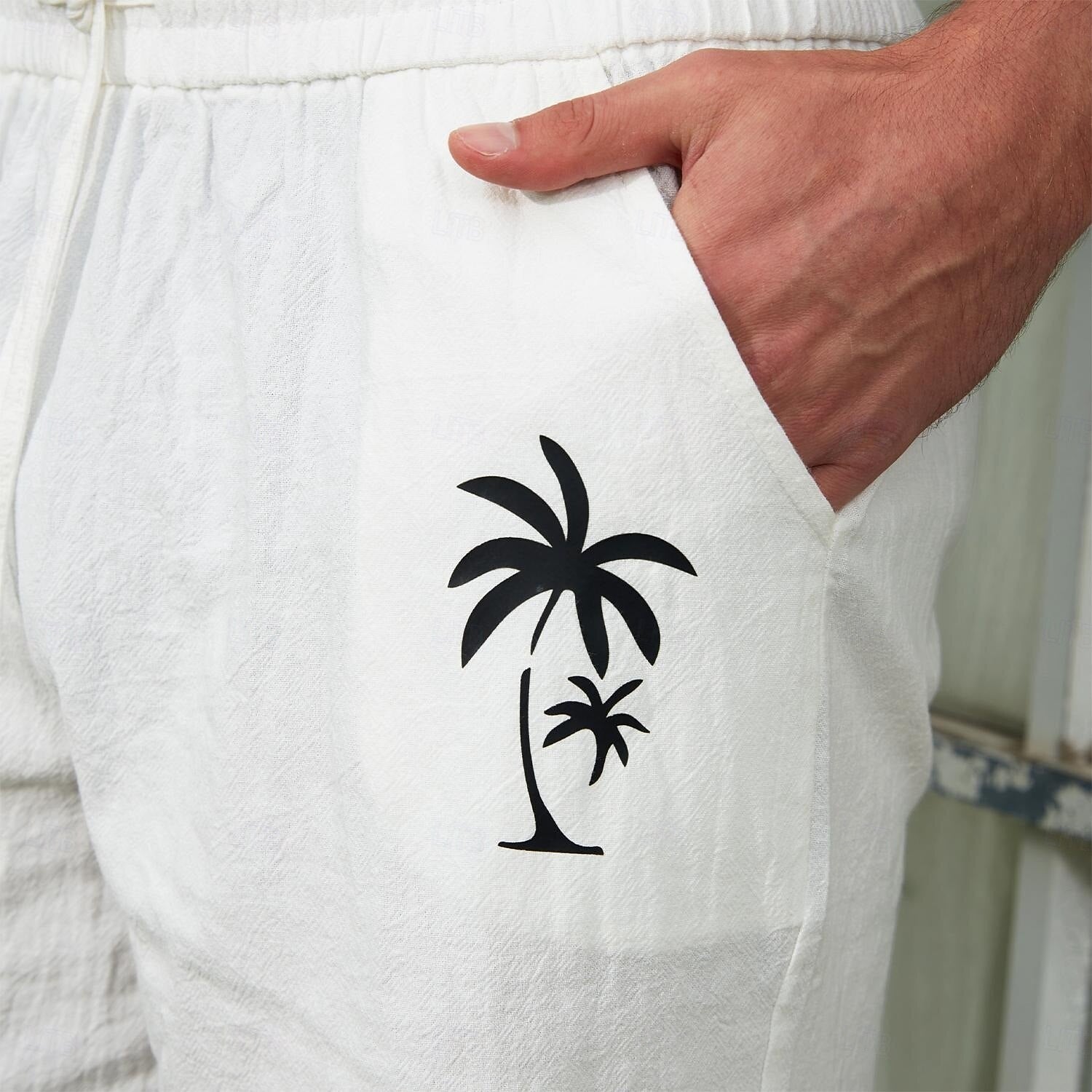 Leo Men’s Cotton Shorts – Palm Print Loose Fit with Elastic Waist