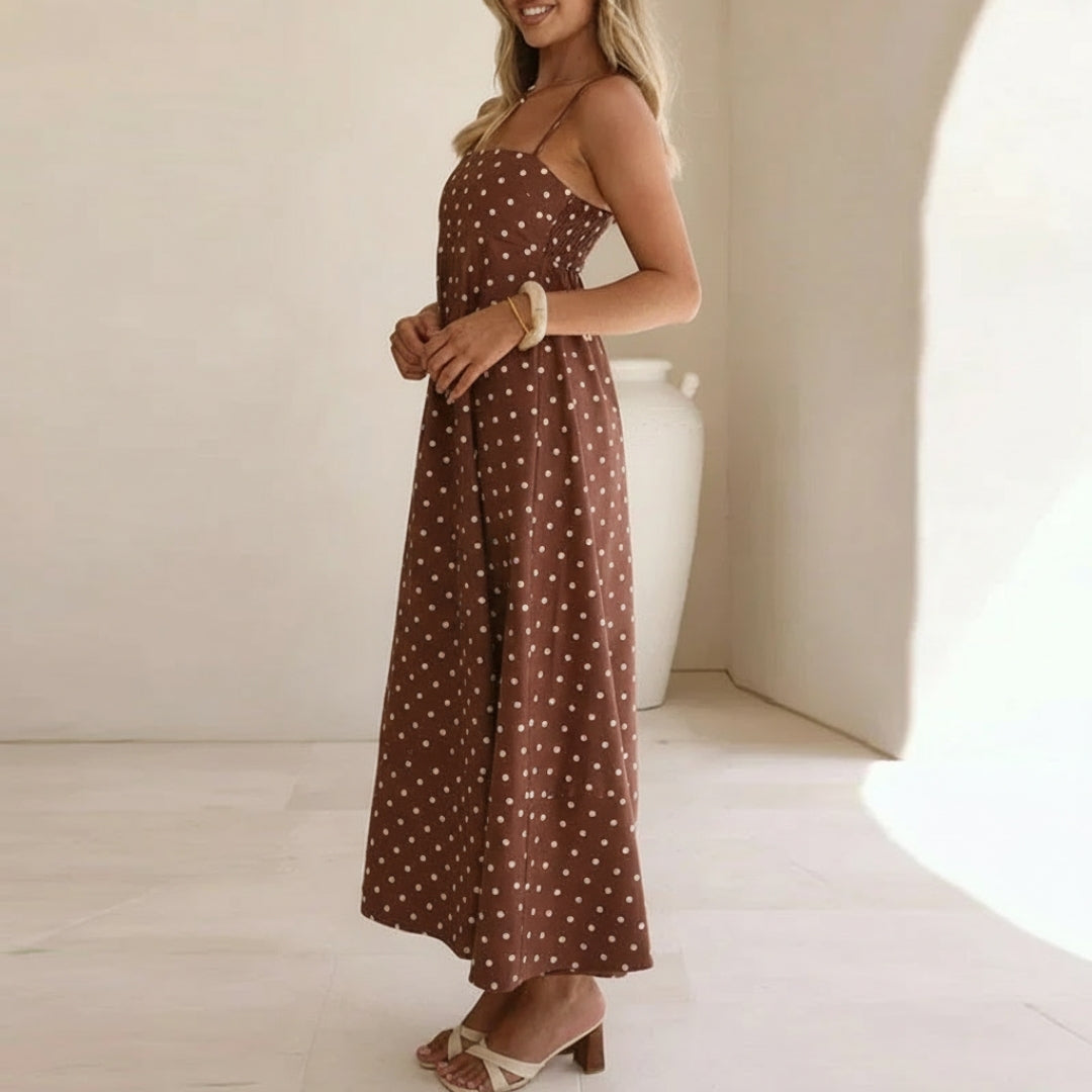 Camille Polka Dot Midi Dress – Lightweight Strap Casual Summer Dress