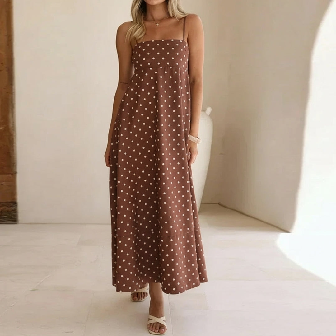 Camille Polka Dot Midi Dress – Lightweight Strap Casual Summer Dress