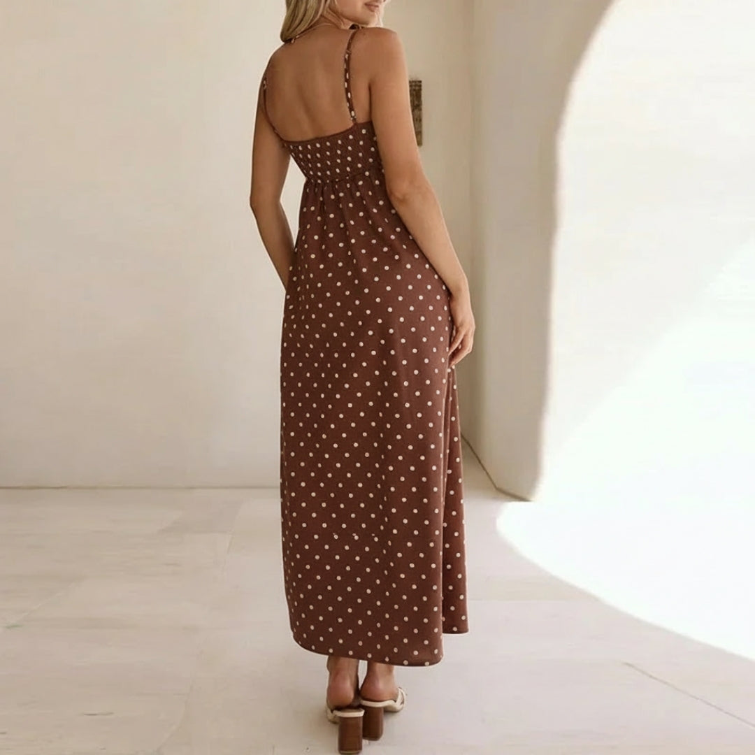 Camille Polka Dot Midi Dress – Lightweight Strap Casual Summer Dress