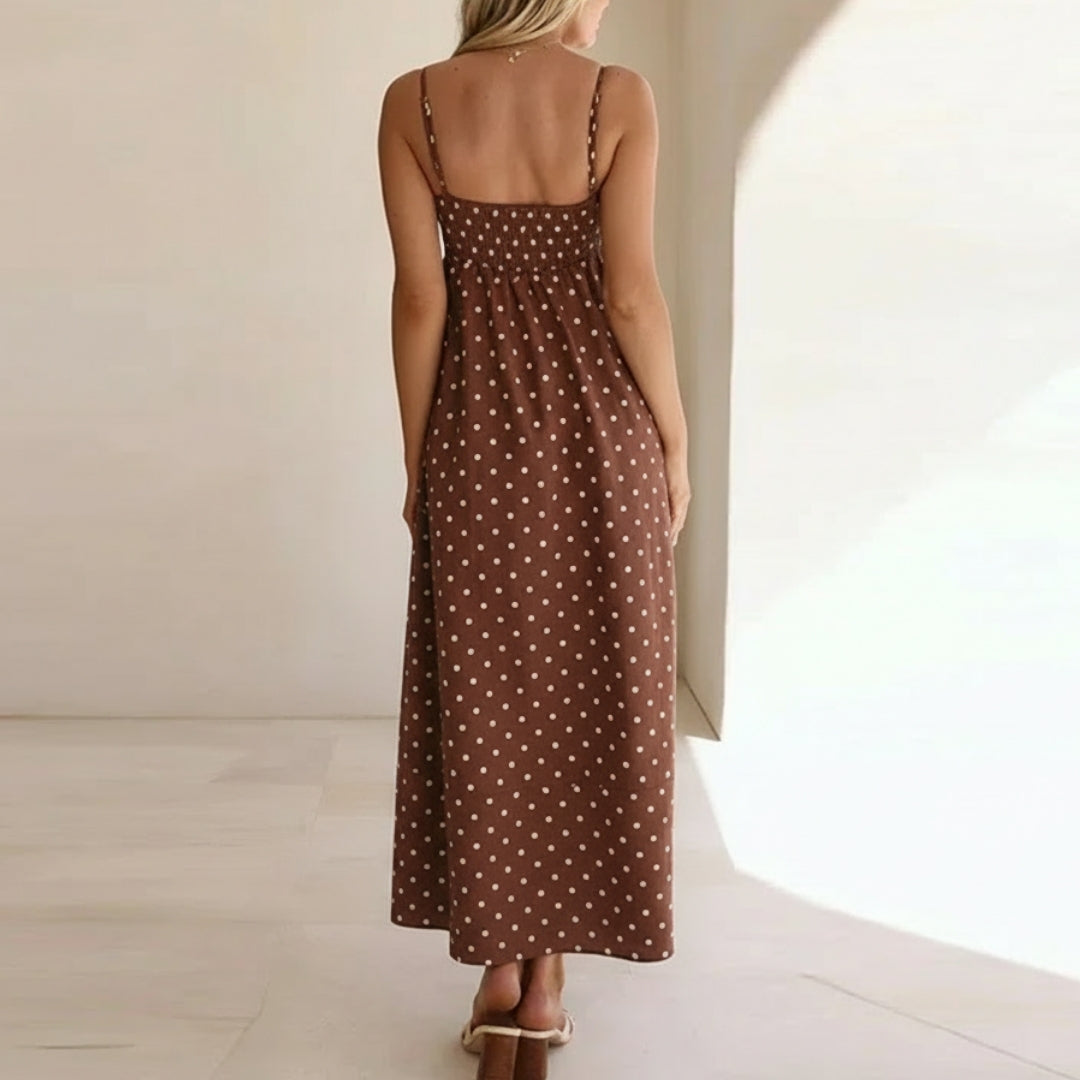 Camille Polka Dot Midi Dress – Lightweight Strap Casual Summer Dress
