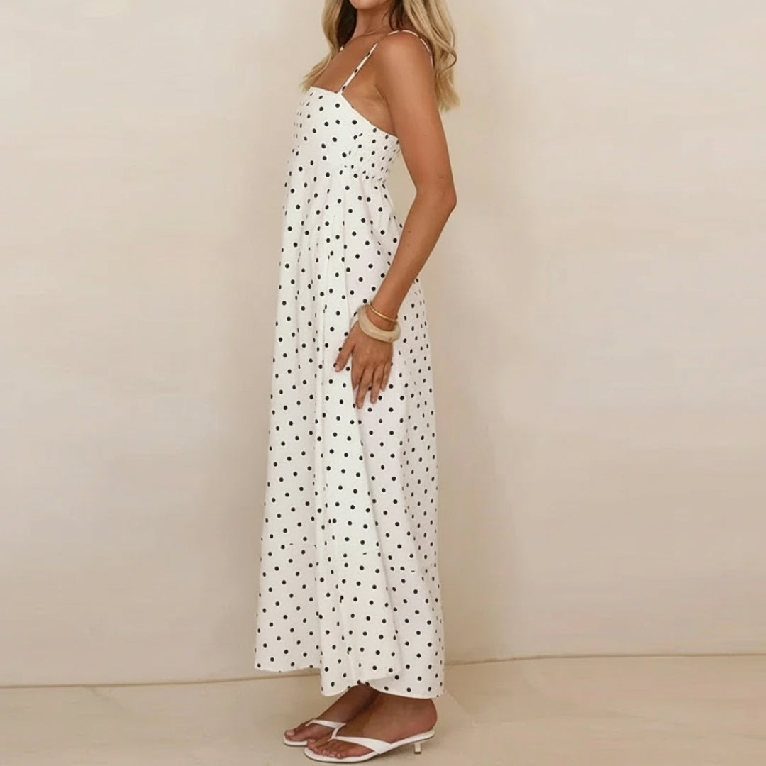 Camille Polka Dot Midi Dress – Lightweight Strap Casual Summer Dress
