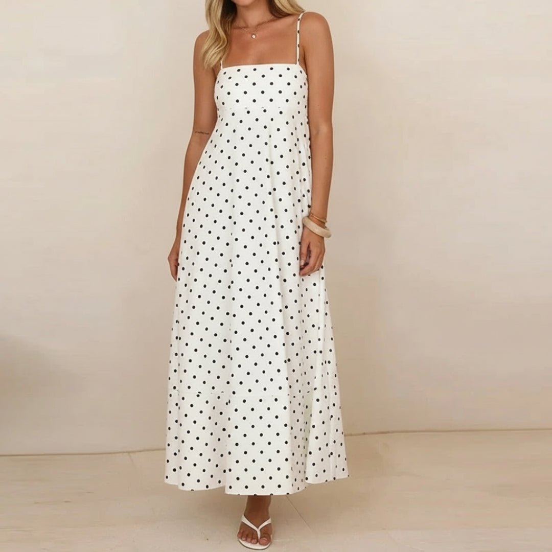 Camille Polka Dot Midi Dress – Lightweight Strap Casual Summer Dress