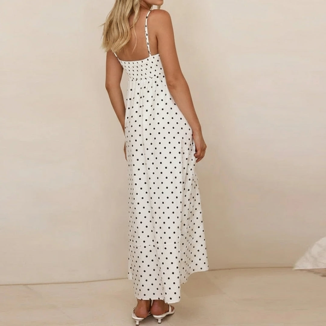 Camille Polka Dot Midi Dress – Lightweight Strap Casual Summer Dress