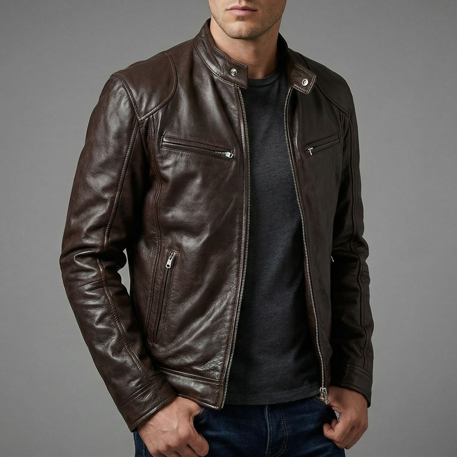 Matteo Men’s Zip Up Leather Jacket