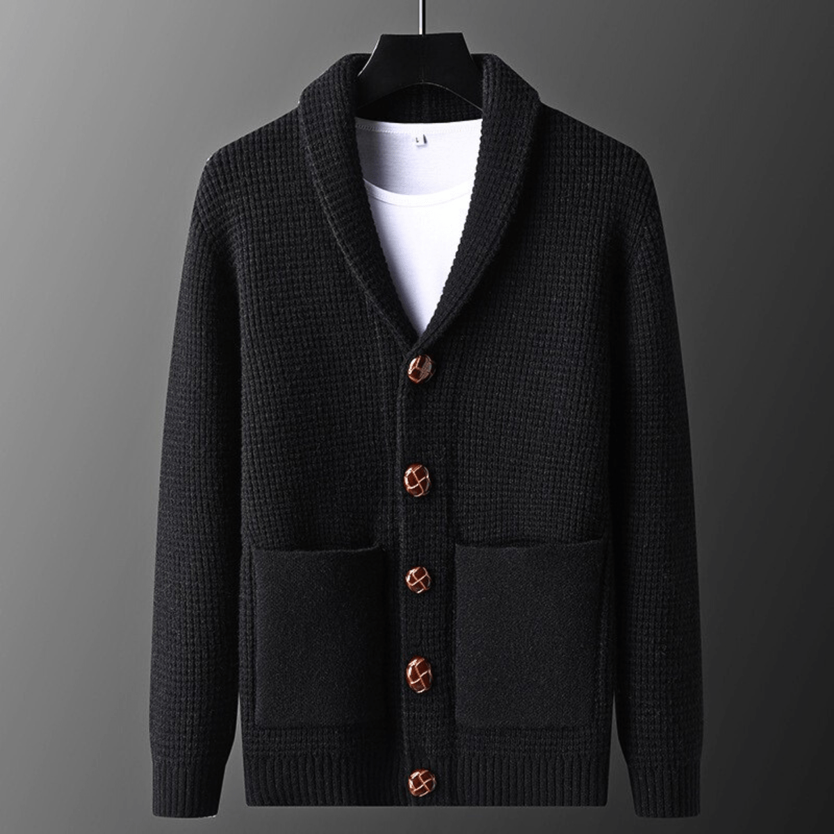 Ezra Men’s Knit Cardigan – Waffle Weave Button-Up Cardigan