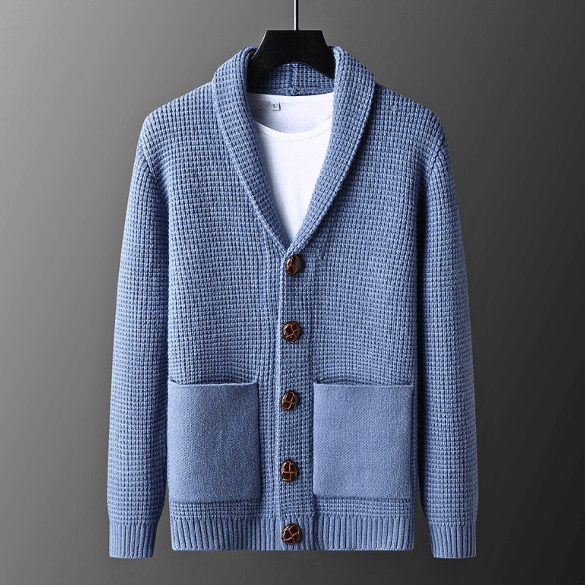 Ezra Men’s Knit Cardigan – Waffle Weave Button-Up Cardigan
