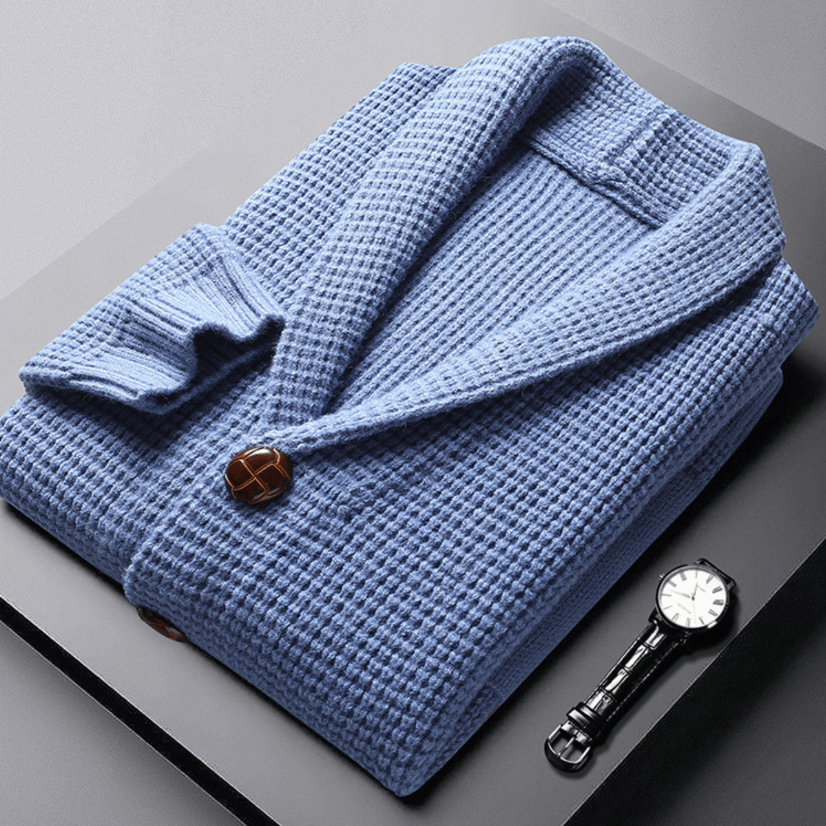 Ezra Men’s Knit Cardigan – Waffle Weave Button-Up Cardigan