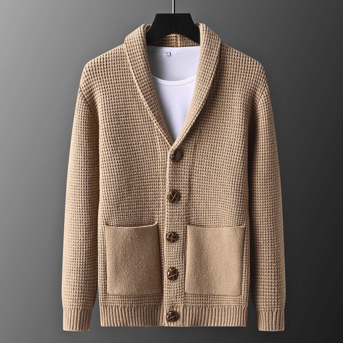Ezra Men’s Knit Cardigan – Waffle Weave Button-Up Cardigan