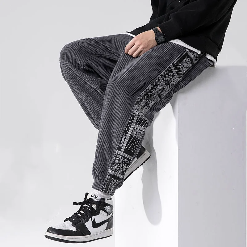 Lennox Men’s Corduroy Joggers – Bandana Patchwork with Relaxed Tapered Fit