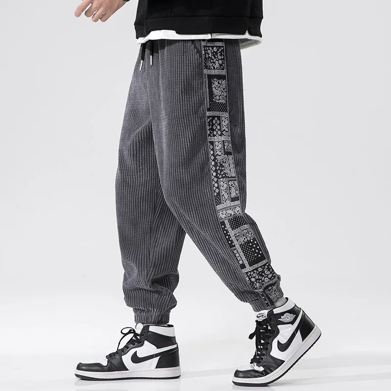 Lennox Men’s Corduroy Joggers – Bandana Patchwork with Relaxed Tapered Fit