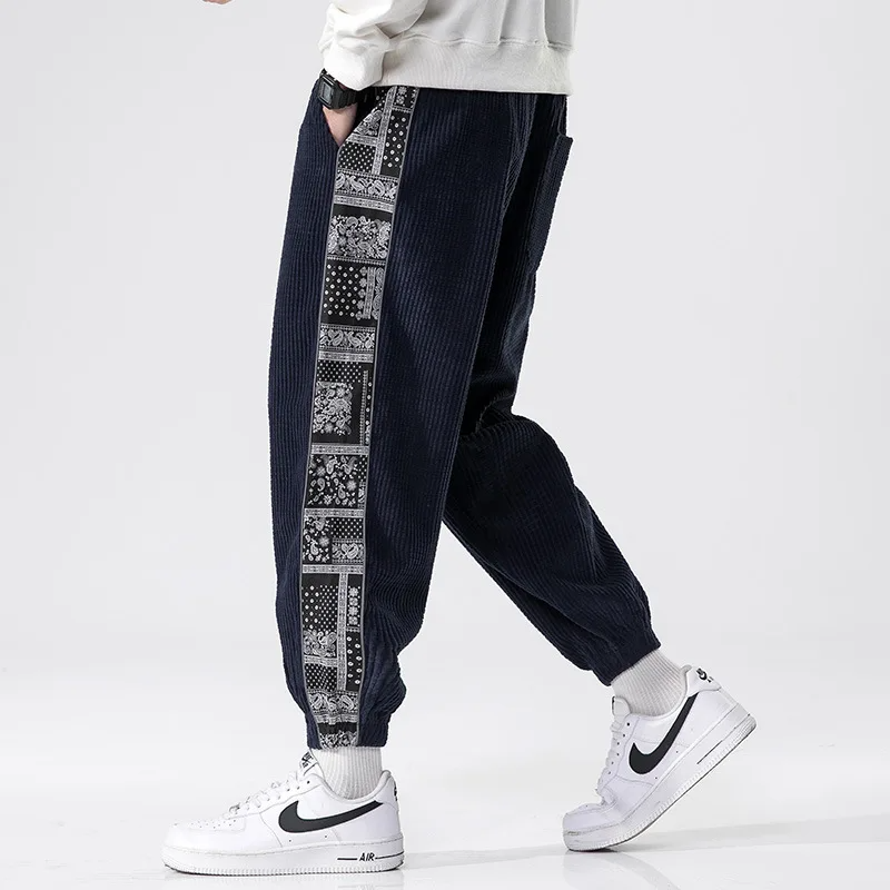 Lennox Men’s Corduroy Joggers – Bandana Patchwork with Relaxed Tapered Fit