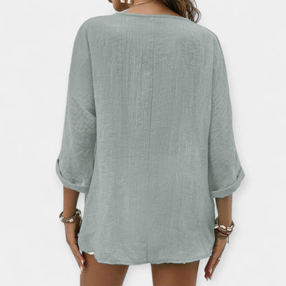 Elana Women’s Linen Shirt – Lightweight V-Neck Relaxed Fit Top