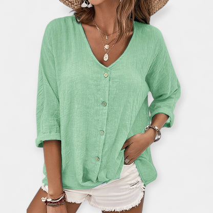 Elana Women’s Linen Shirt – Lightweight V-Neck Relaxed Fit Top