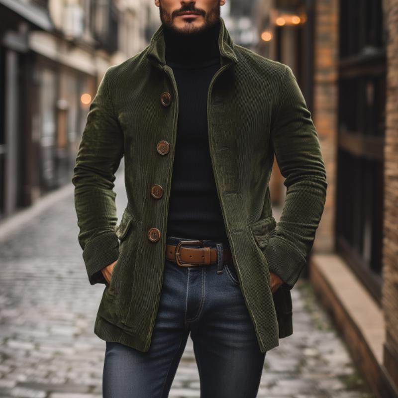 Sebastian Men’s Corduroy Short Coat – Stand Collar Slim Fit Outerwear