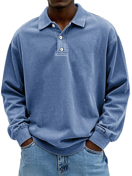 Yael Men’s Long Sleeve Polo Shirt – Soft Cotton with Relaxed Retro Fit