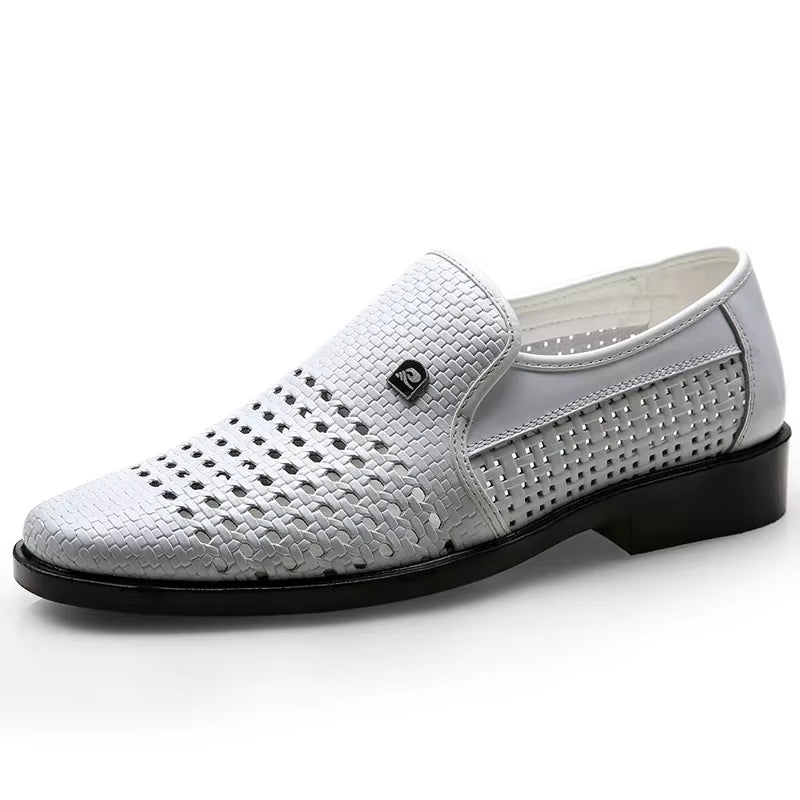 Carlo Men’s Leather Loafers – Breathable Woven Calfskin with Flexible Sole