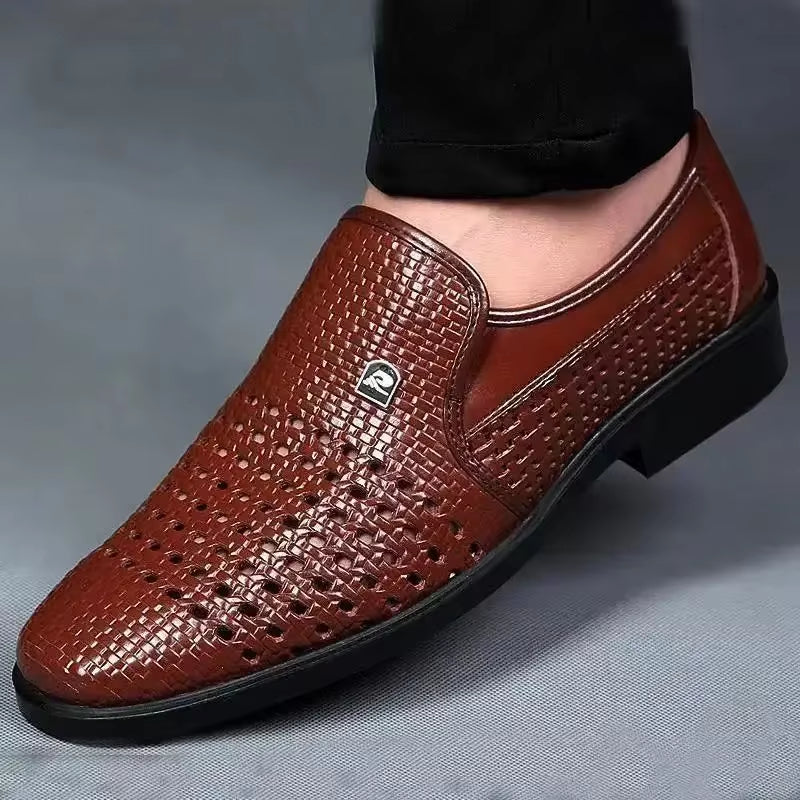 Carlo Men’s Leather Loafers – Breathable Woven Calfskin with Flexible Sole