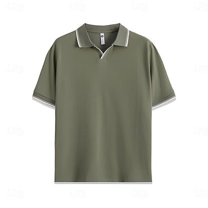 Soren Men’s V-Neck Polo Shirt – Colour-Block Design with Stripe Trim