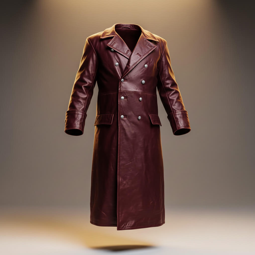 Jayden Leather Coats for Men – Full-Grain Long Coat with Structured Double-Breasted Design