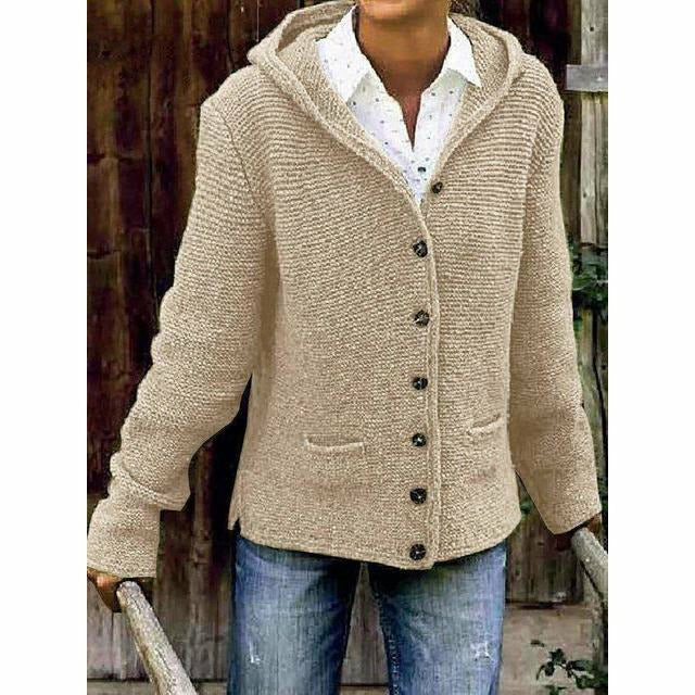 Mira Women’s Hooded Cardigan – Wool Knit with Button Front Closure