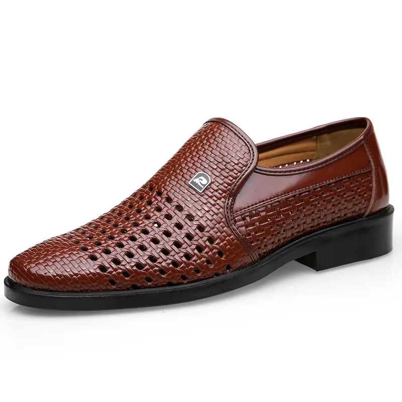 Carlo Men’s Leather Loafers – Breathable Woven Calfskin with Flexible Sole