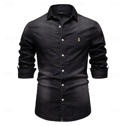 Rowan Men’s Long Sleeve Denim Shirt – Classic Button-Down with Chest Pocket