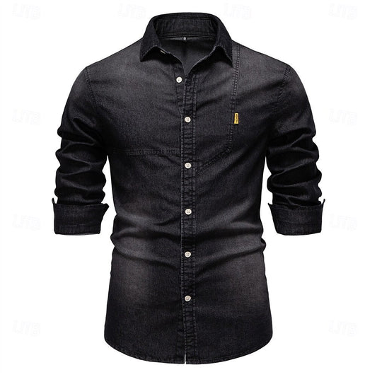 Rowan Men’s Long Sleeve Denim Shirt – Classic Button-Down with Chest Pocket