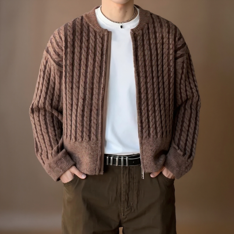 Lando Men’s Zip Cardigan Sweater – Soft Cable Knit Cardigan