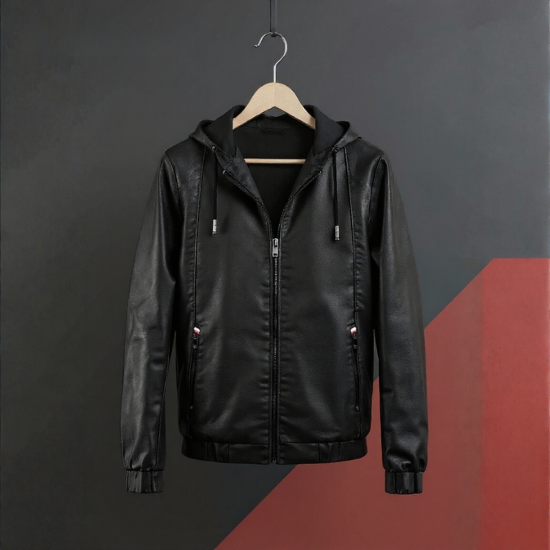 Rodrigo Men’s Leather Jacket – Hooded Zip-Up Casual Jacket