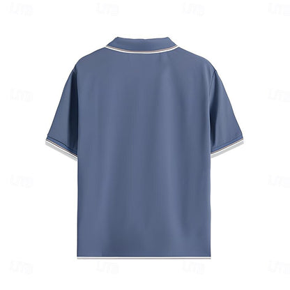Soren Men’s V-Neck Polo Shirt – Colour-Block Design with Stripe Trim