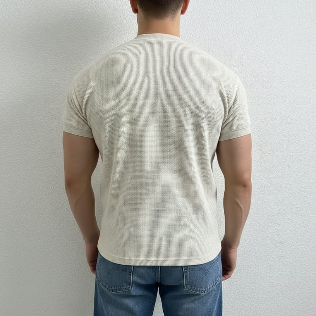 Colton Cotton Waffle Henley Polo Shirt — Textured Modern Casual Top