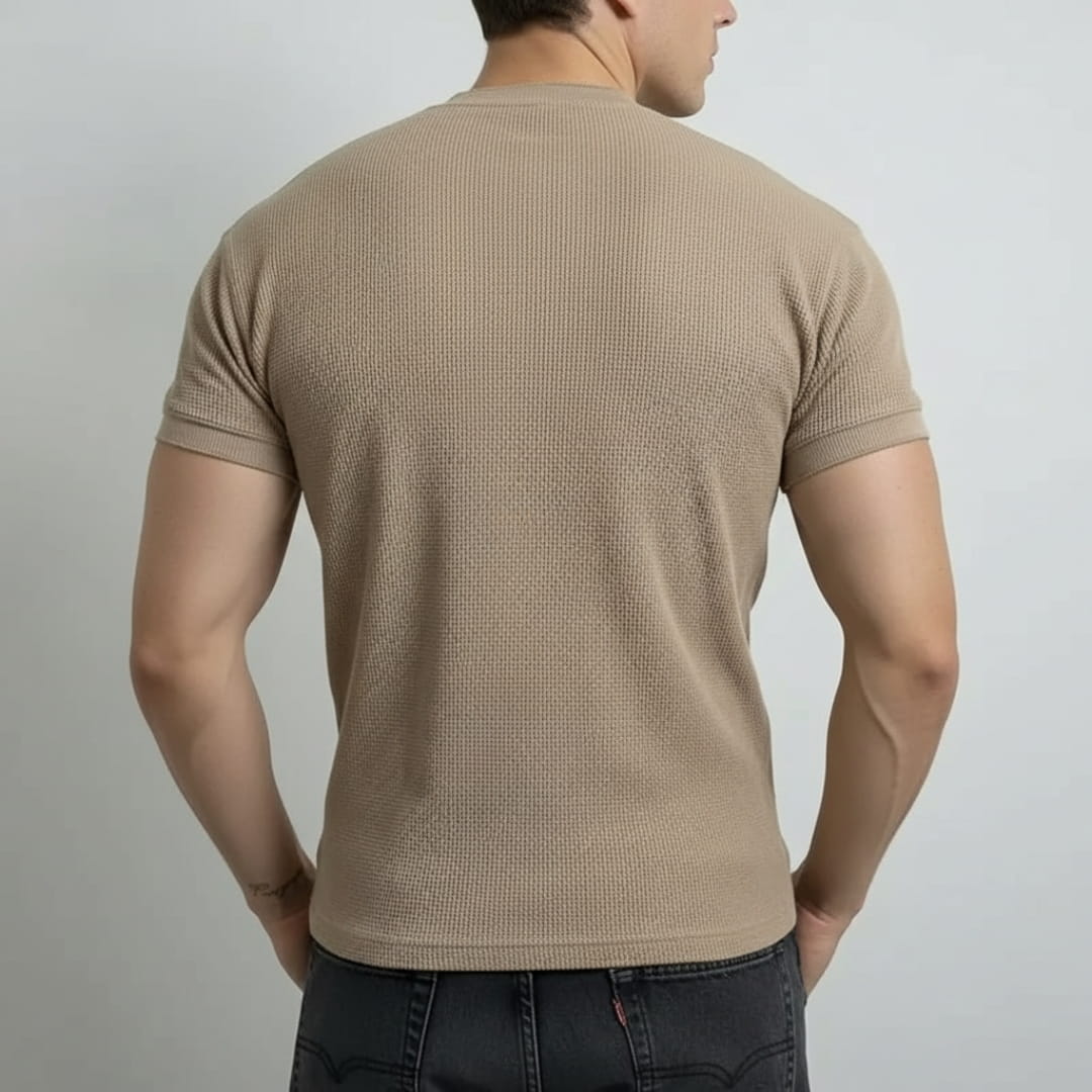 Colton Cotton Waffle Henley Polo Shirt — Textured Modern Casual Top