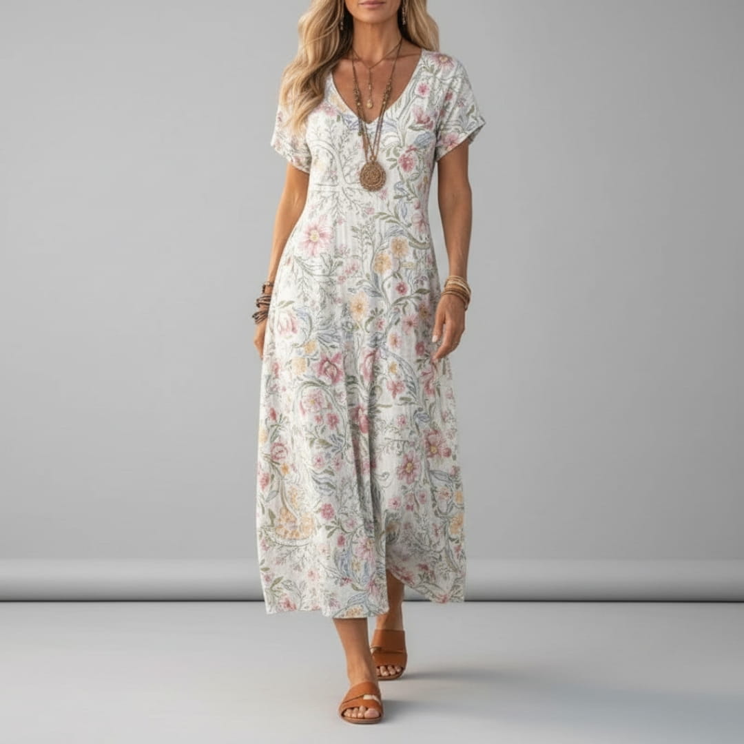 Aurora Boho Pattern Maxi Dress – Lightweight Summer Casual Beach Style Dress