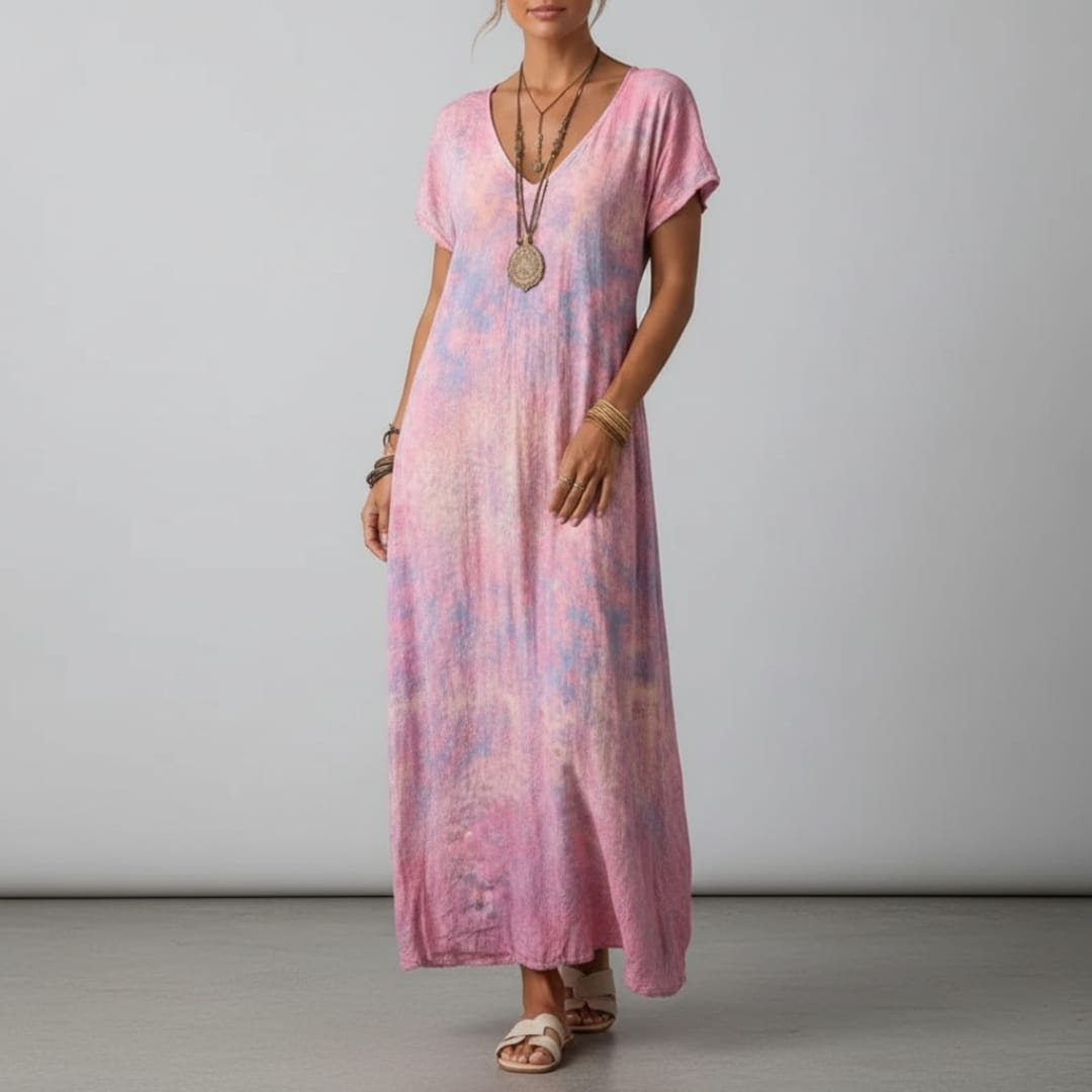 Aurora Boho Pattern Maxi Dress – Lightweight Summer Casual Beach Style Dress
