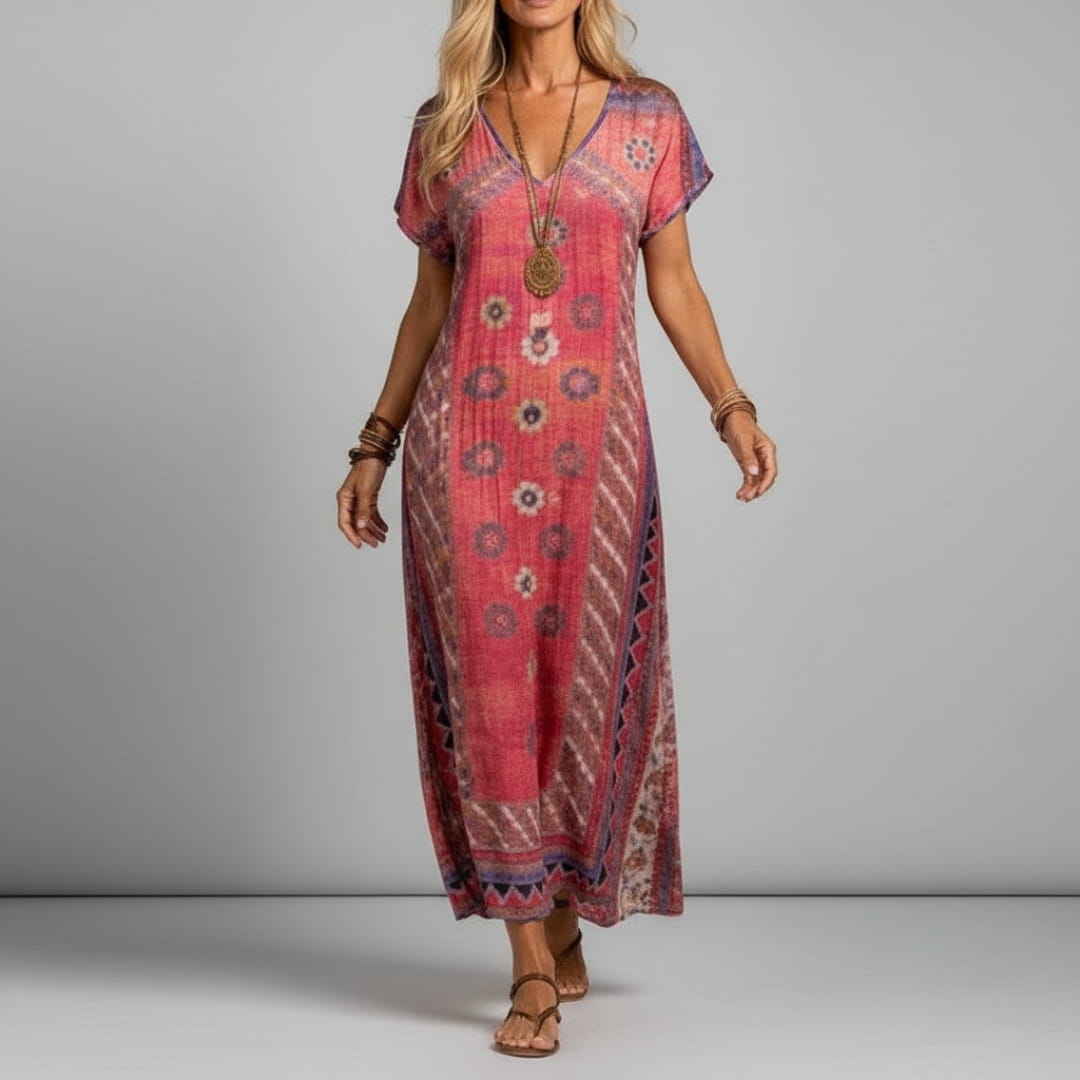 Aurora Boho Pattern Maxi Dress – Lightweight Summer Casual Beach Style Dress