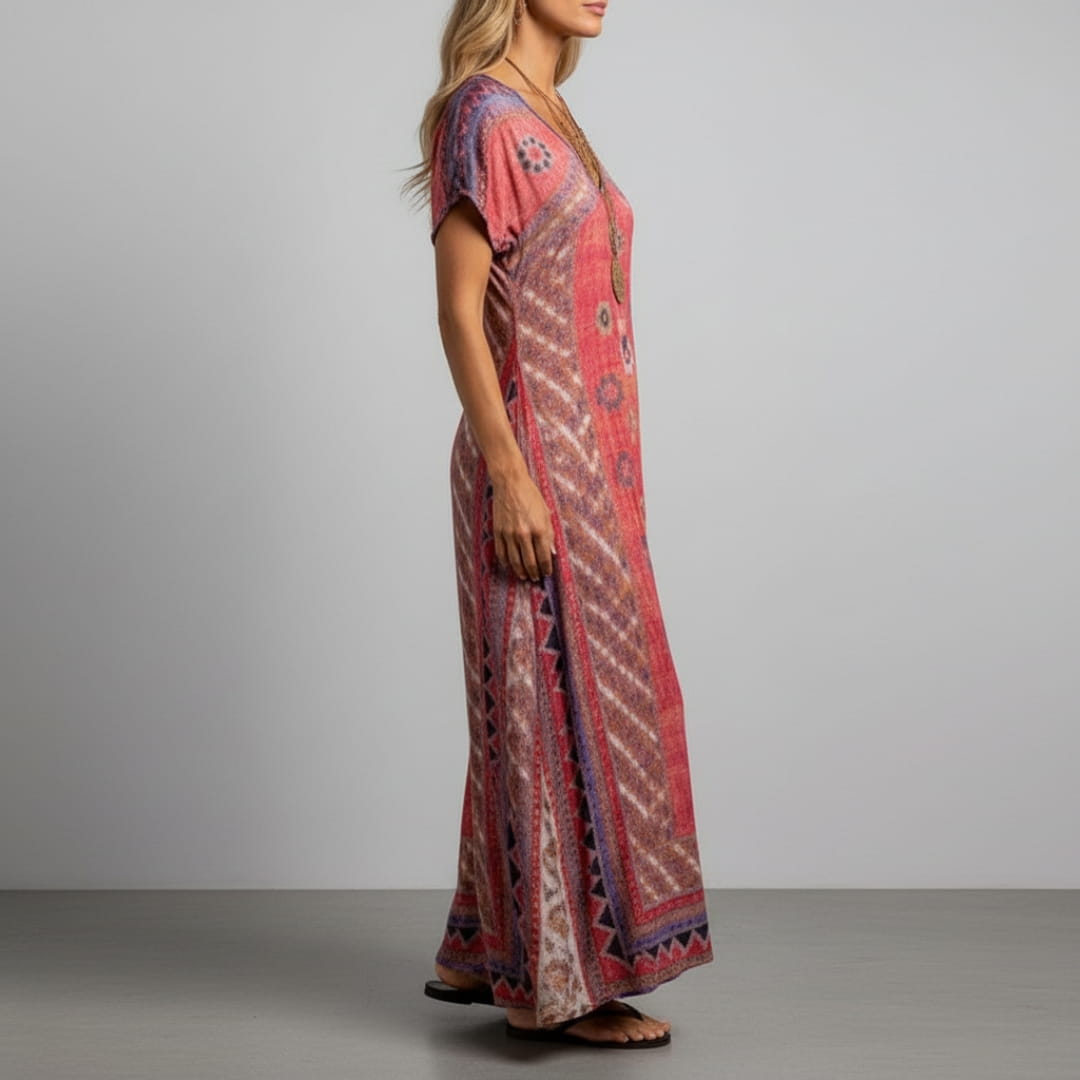 Aurora Boho Pattern Maxi Dress – Lightweight Summer Casual Beach Style Dress