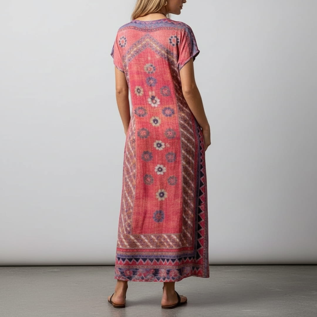 Aurora Boho Pattern Maxi Dress – Lightweight Summer Casual Beach Style Dress