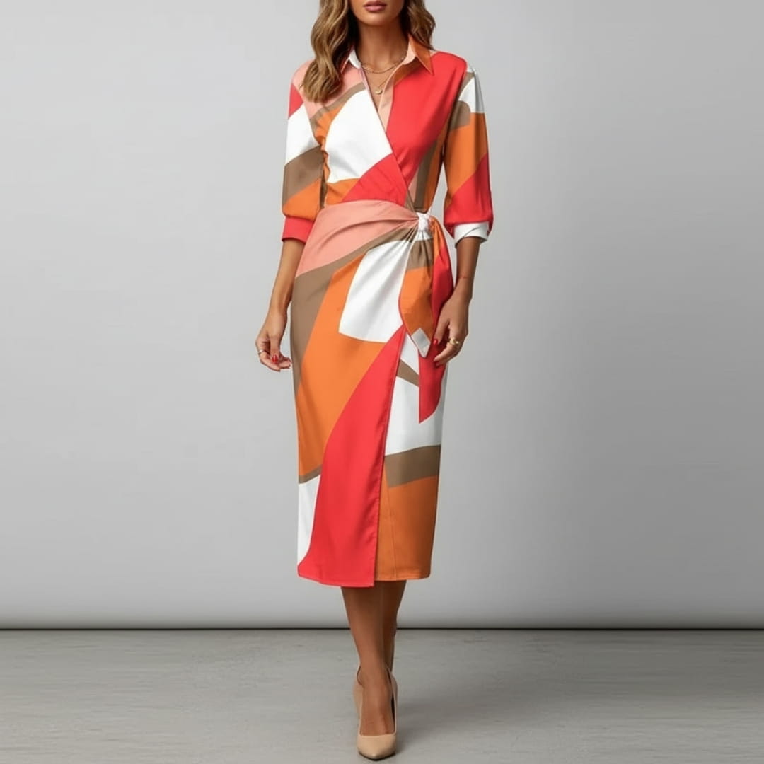 Valeria Printed Wrap Front Midi dress Dress – Lightweight Boho Casual Style