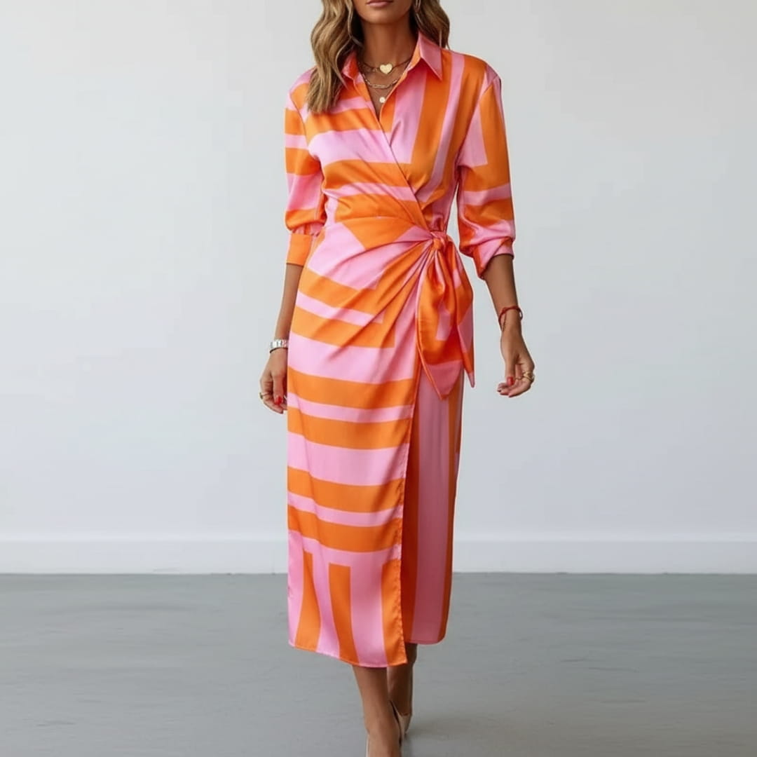Valeria Printed Wrap Front Midi dress Dress – Lightweight Boho Casual Style