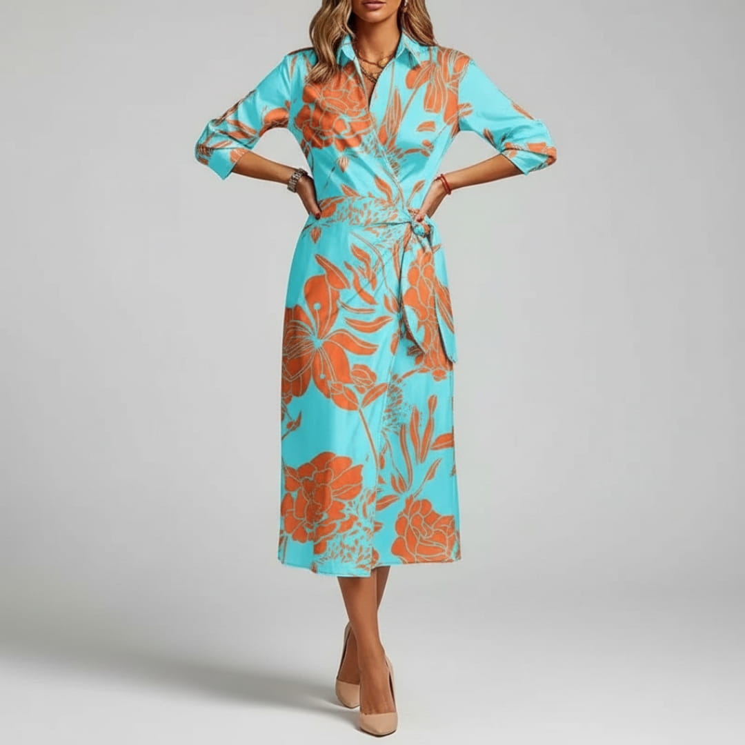 Valeria Printed Wrap Front Midi dress Dress – Lightweight Boho Casual Style