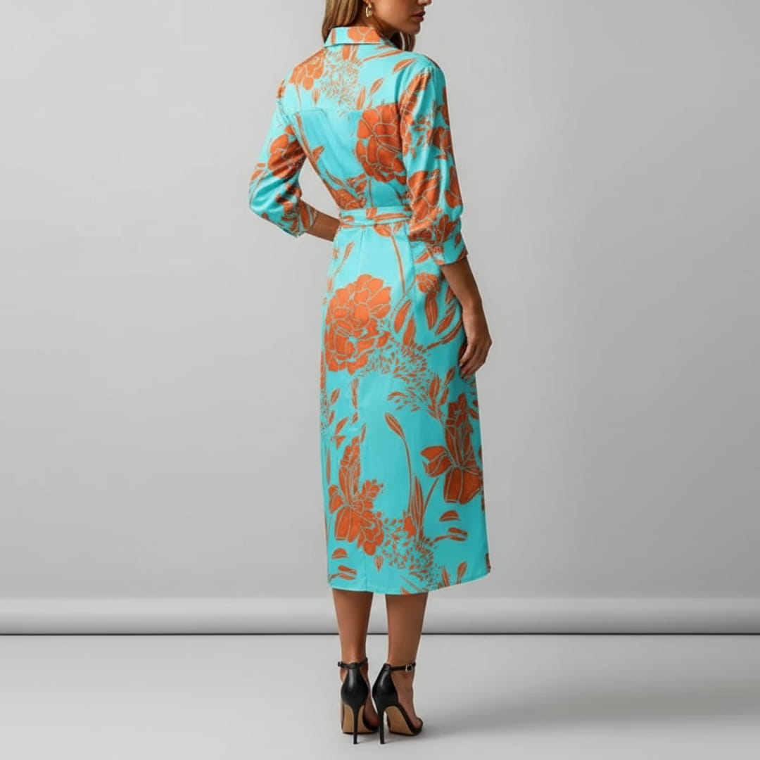 Valeria Printed Wrap Front Midi dress Dress – Lightweight Boho Casual Style