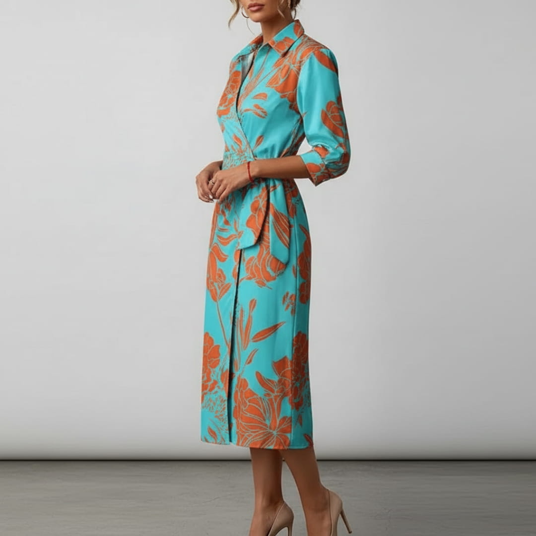 Valeria Printed Wrap Front Midi dress Dress – Lightweight Boho Casual Style