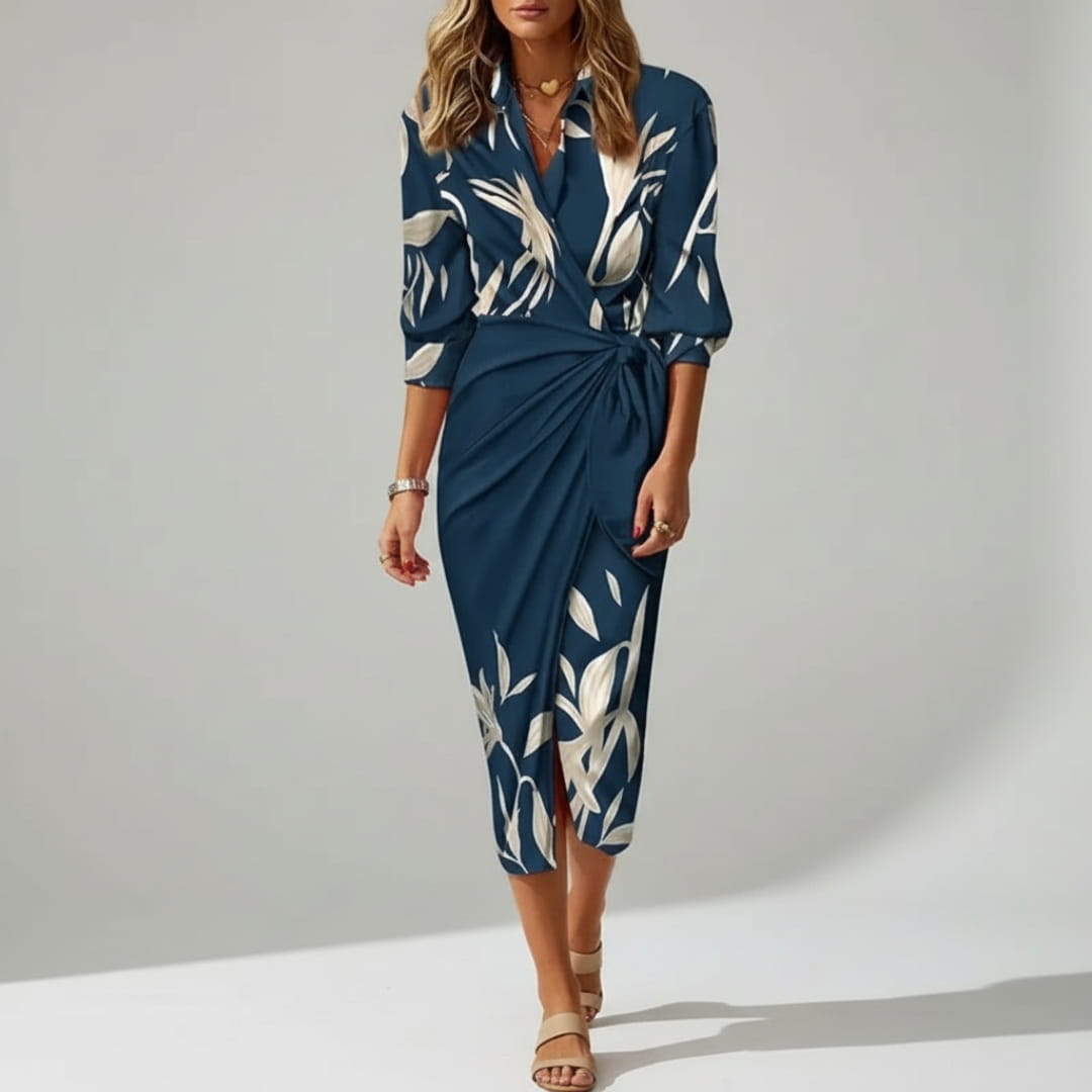 Valeria Printed Wrap Front Midi dress Dress – Lightweight Boho Casual Style