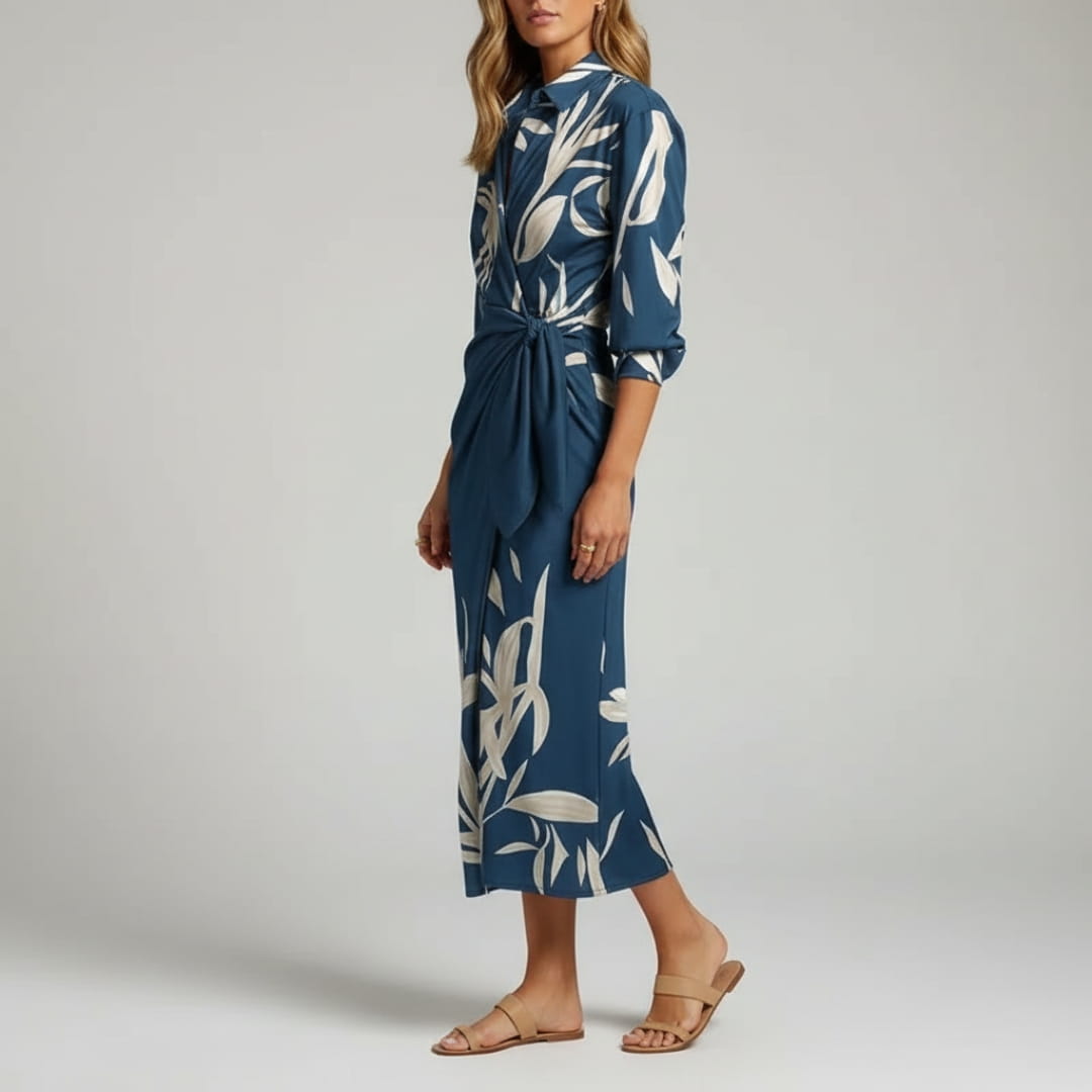 Valeria Printed Wrap Front Midi dress Dress – Lightweight Boho Casual Style