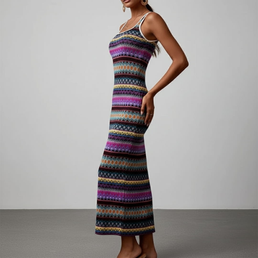 Plenie Boho Pattern Maxi Dress – Spaghetti Strap Summer Casual Style
